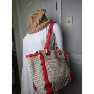 Women's Simply Vera Vera Wang Tote Bag Red Straw Shoulder Bag Purse